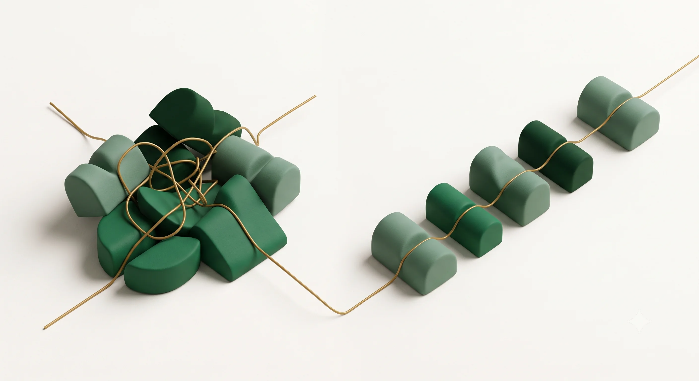 A network of paths moving from fragments into a shared system